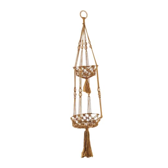 47" Brown Fabric Handmade Hanging Macrame Wall Planter